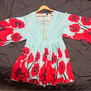 CBR Long Sleeve Dress - Light Blue and Red Floral